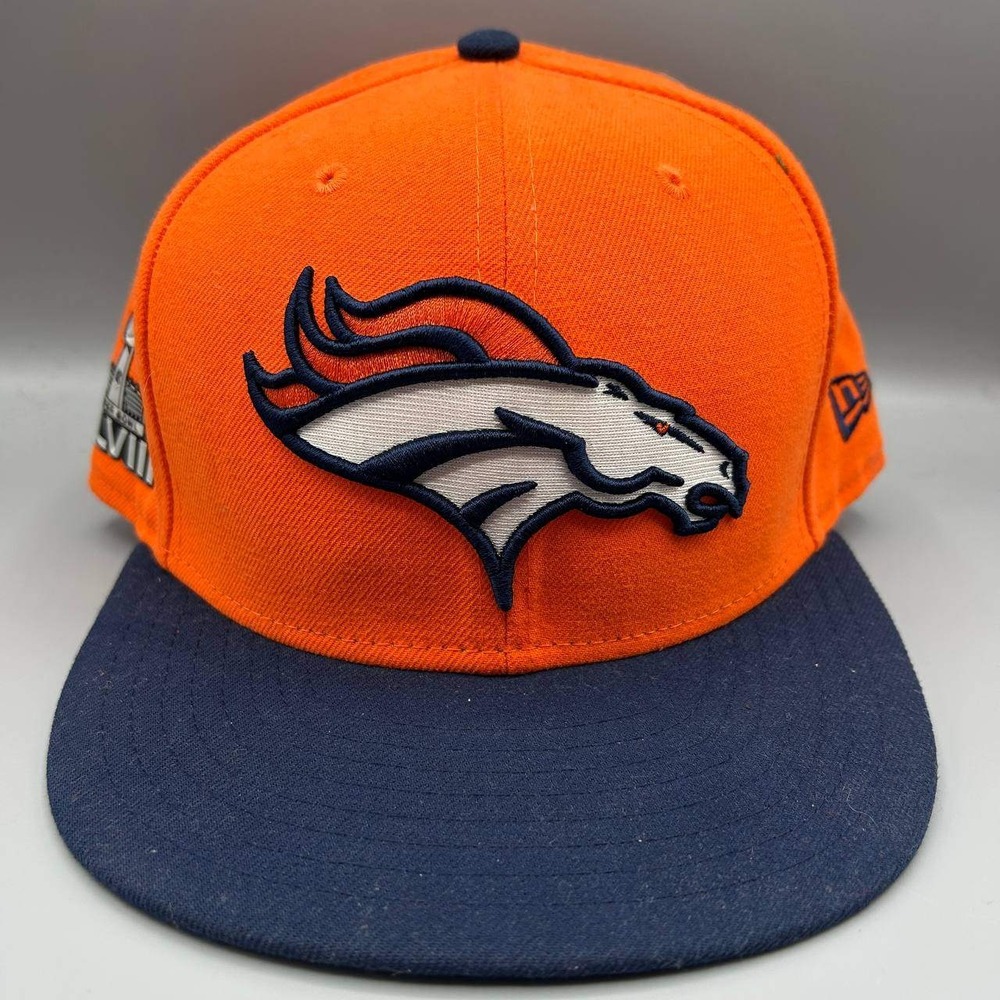 Denver Broncos Hat Men 7 3/8 Orange Navy Embroidered 59Fifty New Era Fitted Cap